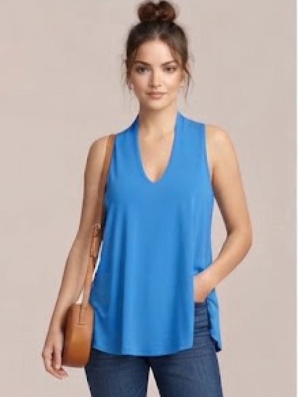 Sympli Bright Blue Deep V neck Trapeze Tank Top Blouse size 3X